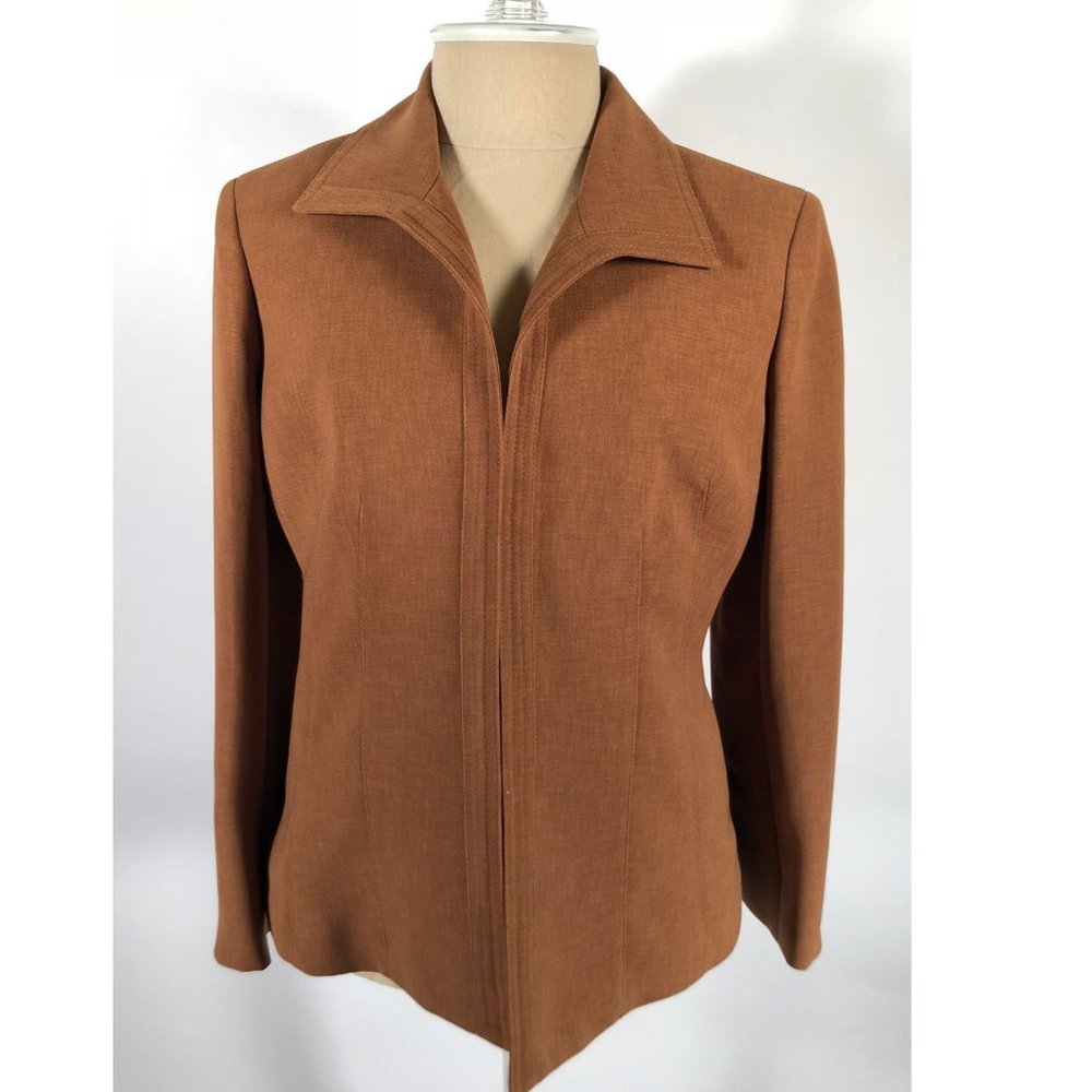 Kaspar Petites Blazer Brown 4P Open Front Wear To Work Jacket PS